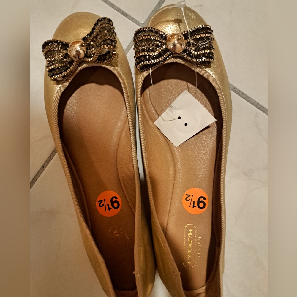 Coach Elegant Gold Ballet Flats with Bow